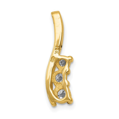 14k AAA Diamond Small Three Stone Curved Bar Pendant