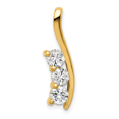 14k AA Diamond Three Stone Curved Bar Pendant