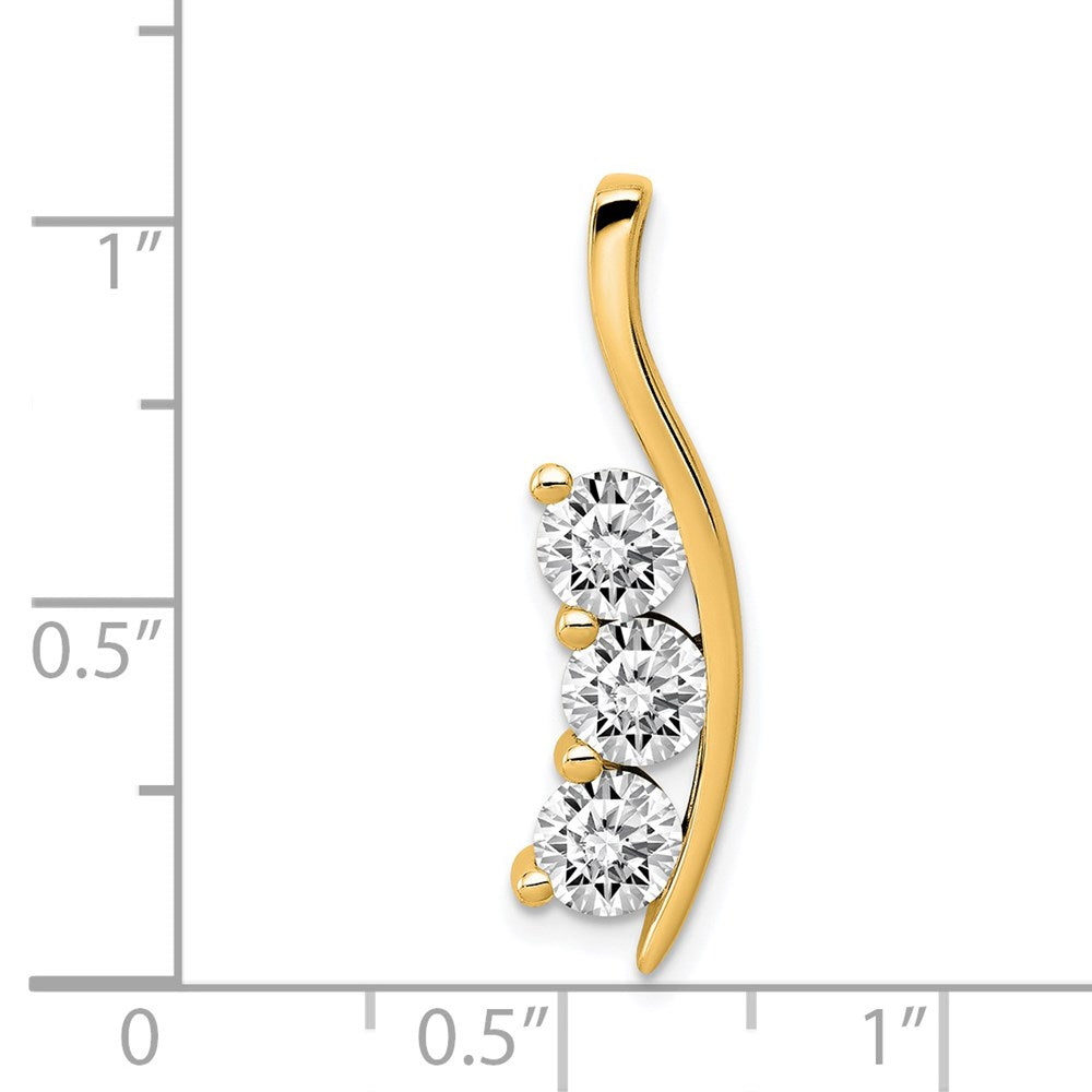 14k VS Diamond Large Three Stone Curved Bar Pendant