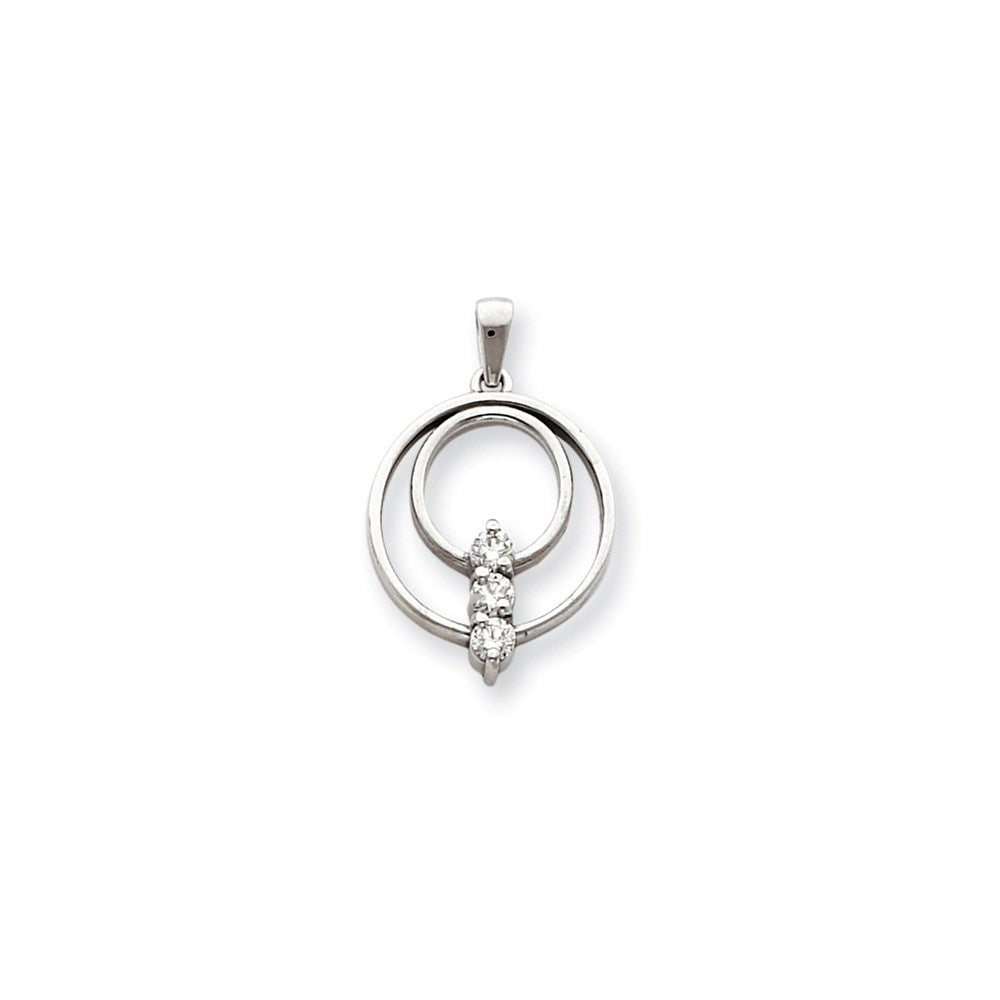 14k White Gold VS Diamond Three Stone Circle Pendant
