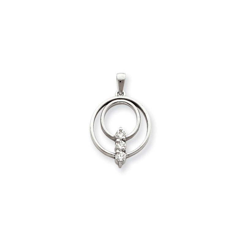 14k White Gold VS Diamond Three Stone Circle Pendant