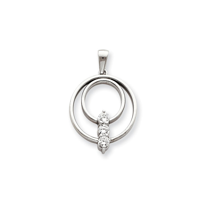 14k White Gold VS Diamond Three Stone Circle Pendant