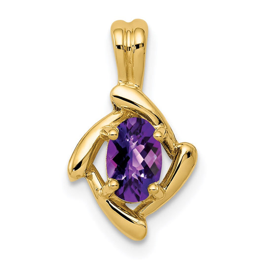 14K Yellow Gold 6x4mm Oval Amethyst Checker Pendant