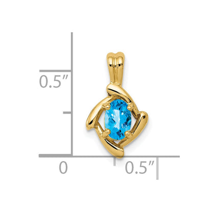 14K Yellow Gold 6x4mm Oval Blue Topaz Checker Pendant