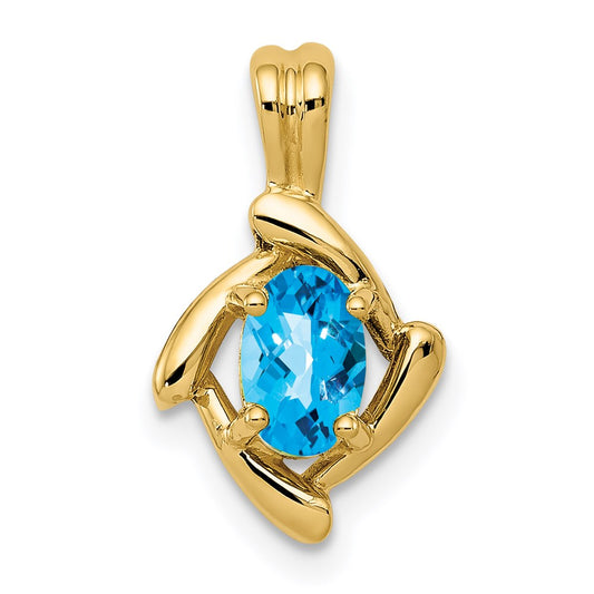 14K Yellow Gold 6x4mm Oval Blue Topaz Checker Pendant