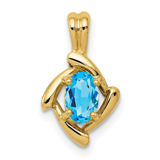14K Yellow Gold 6x4mm Oval Blue Topaz Pendant