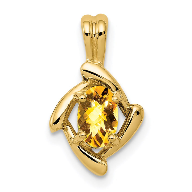 14K Yellow Gold 6x4mm Oval Citrine Checker Pendant
