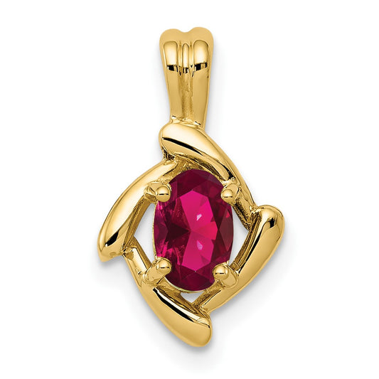 14K Yellow Gold 6x4mm Oval Created Ruby Pendant