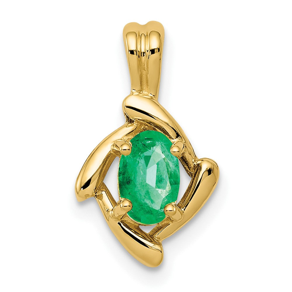14K Yellow Gold 6x4mm Oval Emerald Pendant