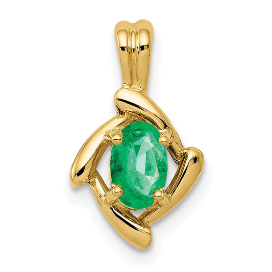 14K Yellow Gold 6x4mm Oval Emerald Pendant