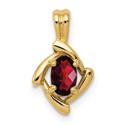 14K Yellow Gold 6x4mm Oval Garnet Checker Pendant