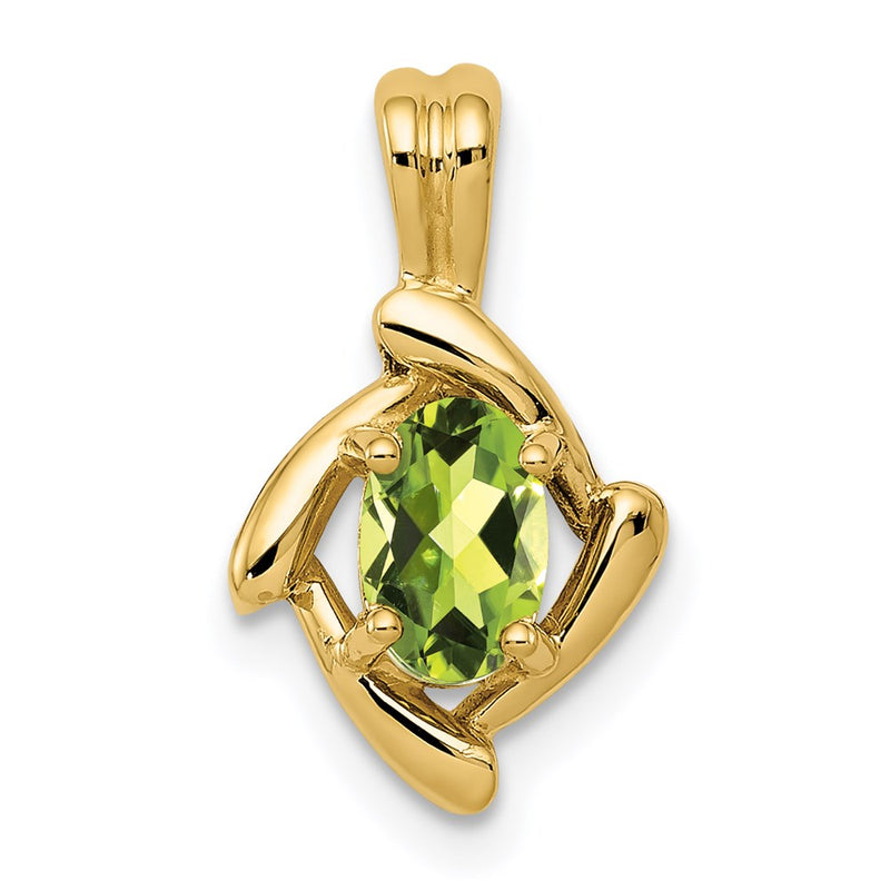 14K Yellow Gold 6x4mm Oval Peridot Checker Pendant