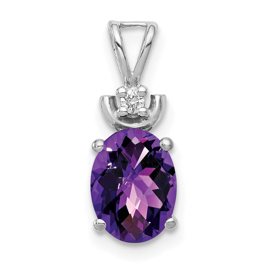 14k White Gold 8x6mm Oval Amethyst Checker VS Diamond Pendant