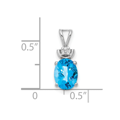 14k White Gold 8x6mm Oval Blue Topaz Checker AA Diamond Pendant