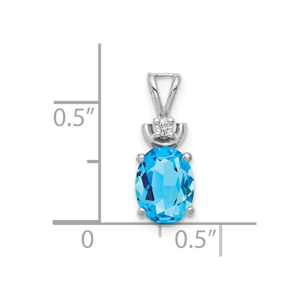 14k White Gold 8x6mm Oval Blue Topaz VS Diamond Pendant