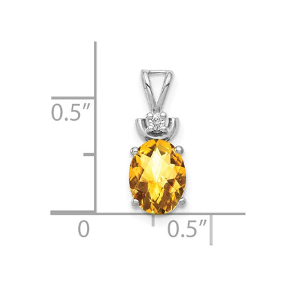 14k White Gold 8x6mm Oval Citrine Checker AA Diamond Pendant