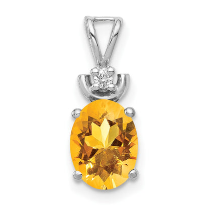14k White Gold 8x6mm Oval Citrine VS Diamond Pendant