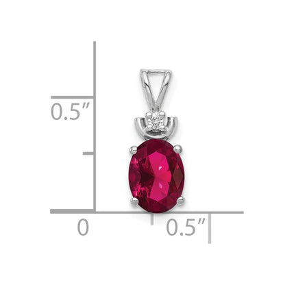 14k White Gold 8x6mm Oval Created Ruby AA Real Diamond Pendant