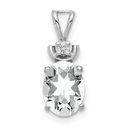 14k White Gold 8x6mm Oval Cubic Zirconia VS Real Diamond Pendant