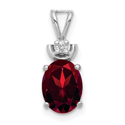 14k White Gold 8x6mm Oval Garnet Natural Diamond Pendant