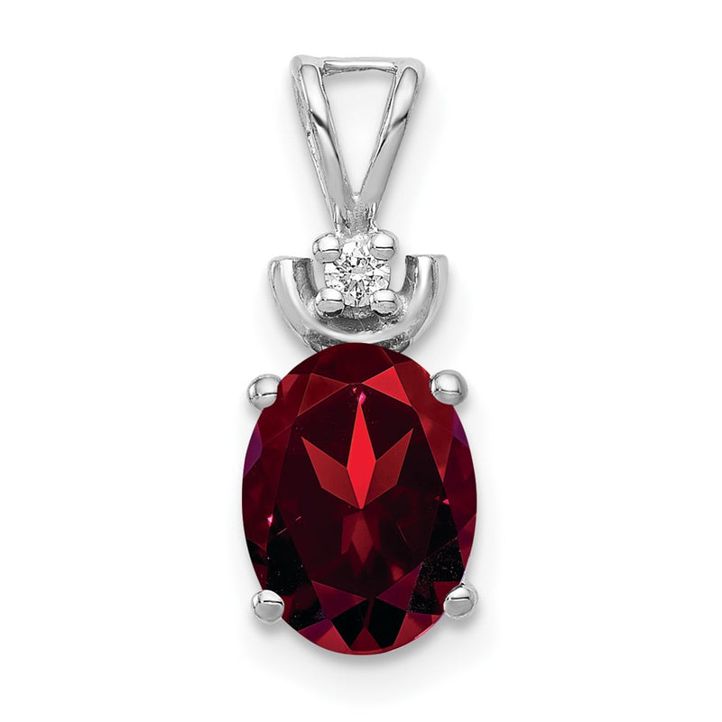 14k White Gold 8x6mm Oval Garnet Natural Diamond Pendant