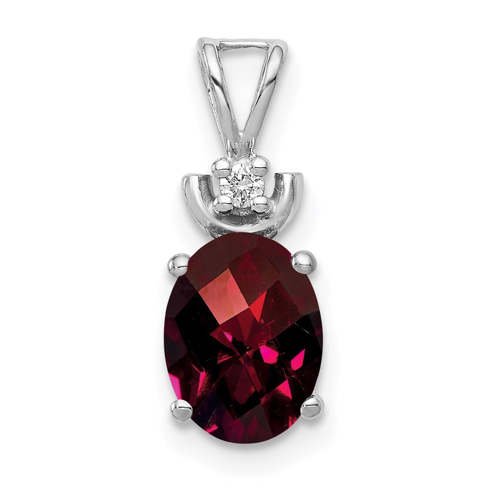 14k White Gold 8x6mm Oval Garnet Checker A Diamond Pendant