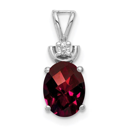 14k White Gold 8x6mm Oval Garnet Checker A Diamond Pendant