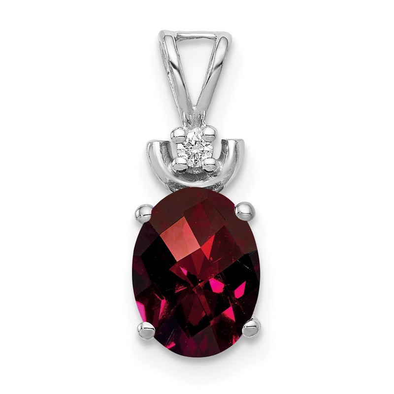 14k White Gold 8x6mm Oval Garnet Checker A Diamond Pendant