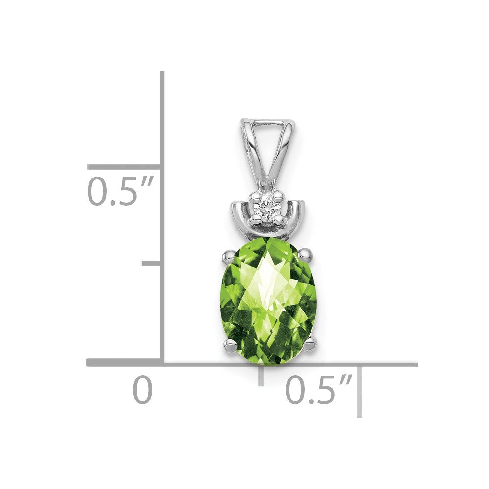 14k White Gold 8x6mm Oval Peridot Checker AAA Diamond Pendant