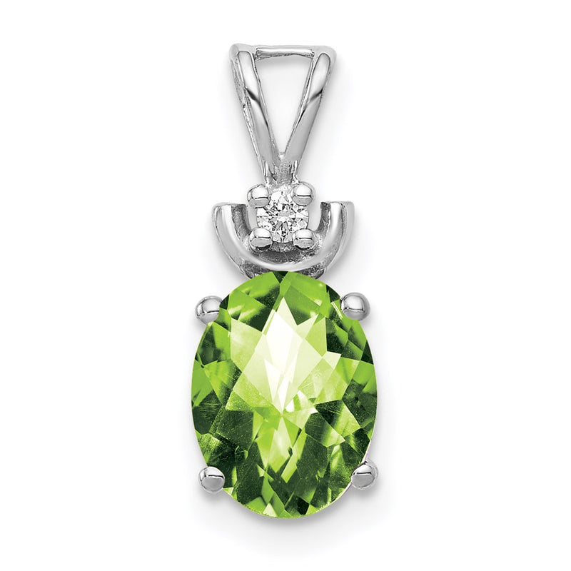 14k White Gold 8x6mm Oval Peridot Checker AAA Diamond Pendant