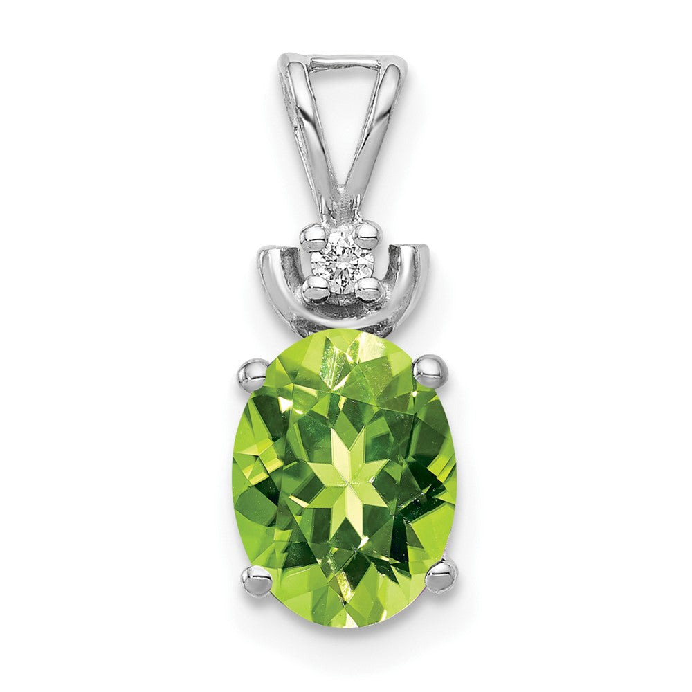 14k White Gold 8x6mm Oval Peridot AAA Diamond Pendant
