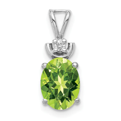 14k White Gold 8x6mm Oval Peridot AAA Diamond Pendant