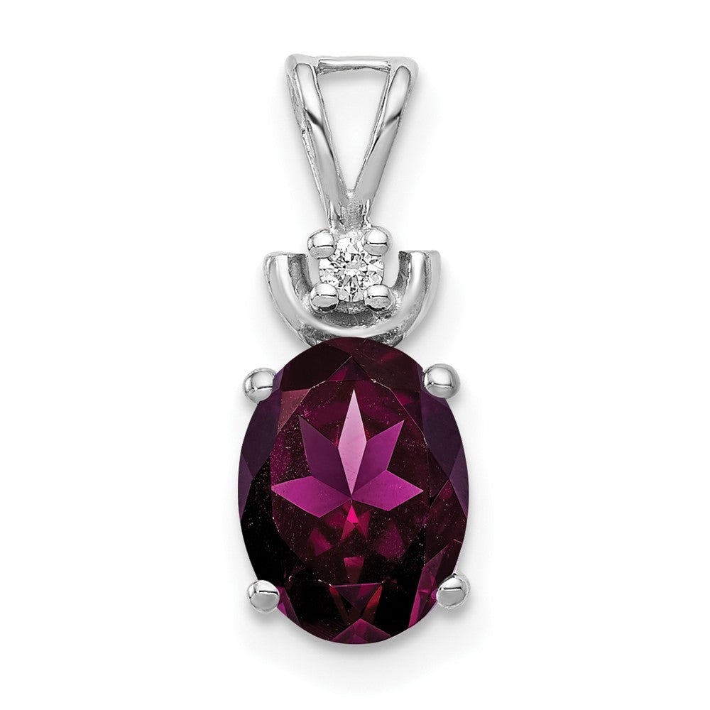 14k White Gold 8x6mm Oval Rhodolite Garnet AA Diamond Pendant