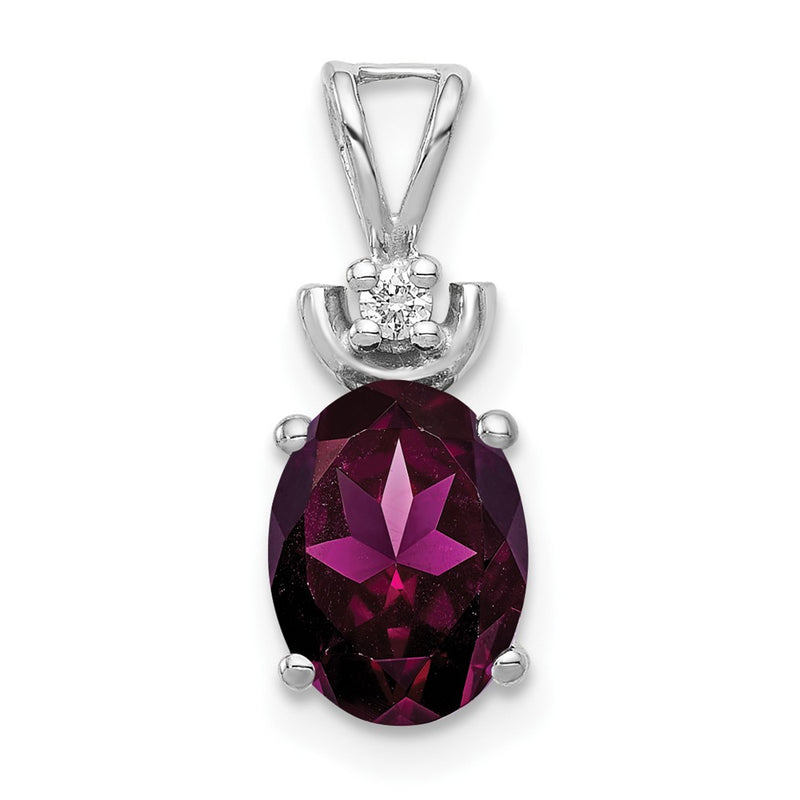14k White Gold 8x6mm Oval Rhodolite Garnet AA Diamond Pendant