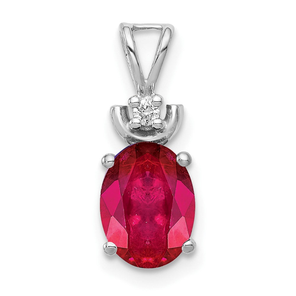 14k White Gold 8x6mm Oval Ruby VS Diamond Pendant