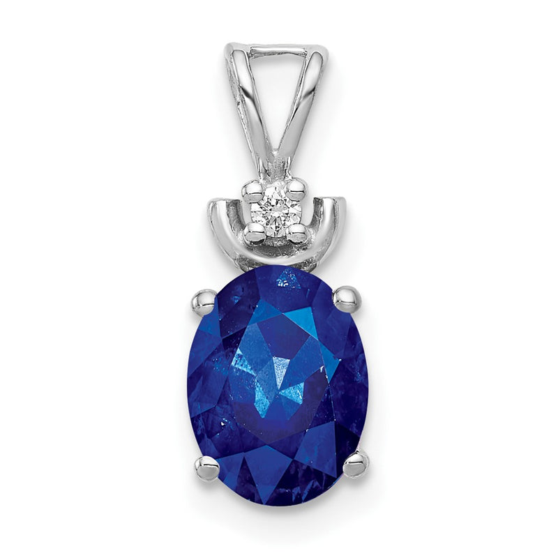 14k White Gold 8x6mm Oval Sapphire AA Diamond Pendant