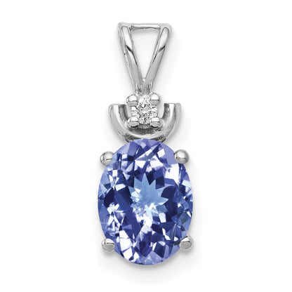 14k White Gold 8x6mm Oval Tanzanite AA Diamond Pendant