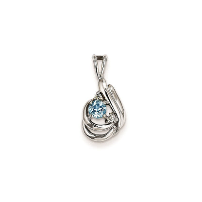 14k White Gold 4mm Blue Topaz VS Real Diamond pendant