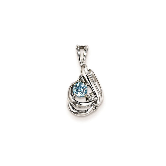 14k White Gold 4mm Blue Topaz AA Real Diamond pendant