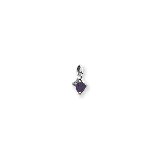 14k White Gold 5mm Amethyst AA Real Diamond pendant