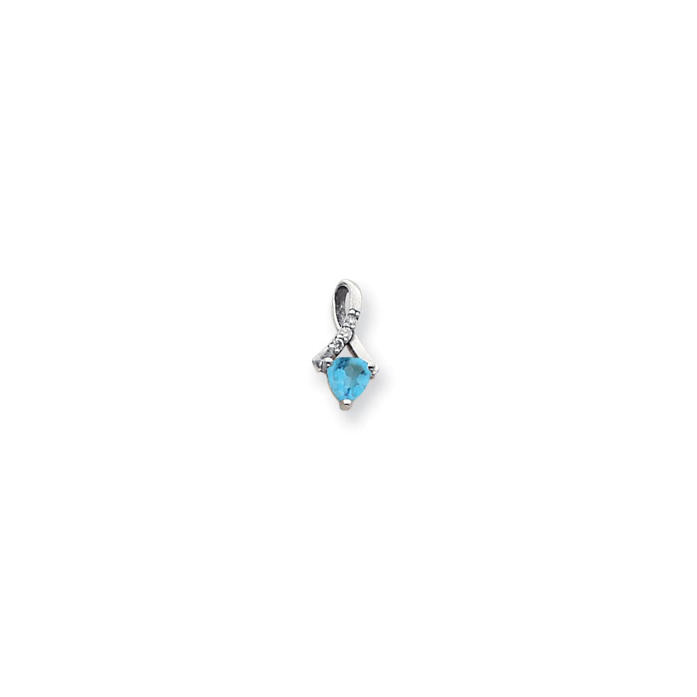14k White Gold 5mm Blue Topaz AAA Real Diamond pendant
