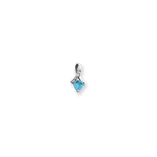14k White Gold 5mm Blue Topaz AAA Real Diamond pendant