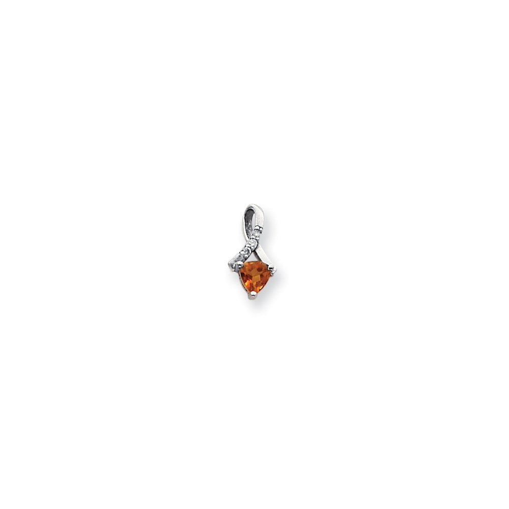 14k White Gold 5mm Citrine AA Real Diamond pendant