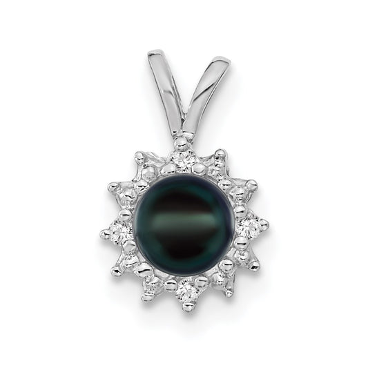 14k White Gold 4.5mm Black FW Cultured Pearl AAA Real Diamond pendant