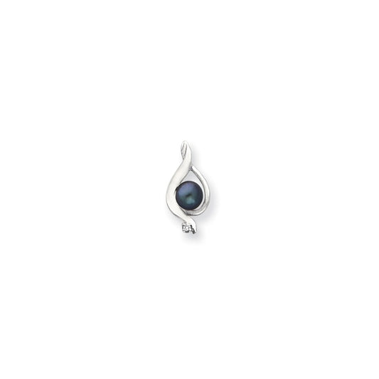 14k White Gold 5.5mm Black FW Cultured Pearl AAA Real Diamond pendant
