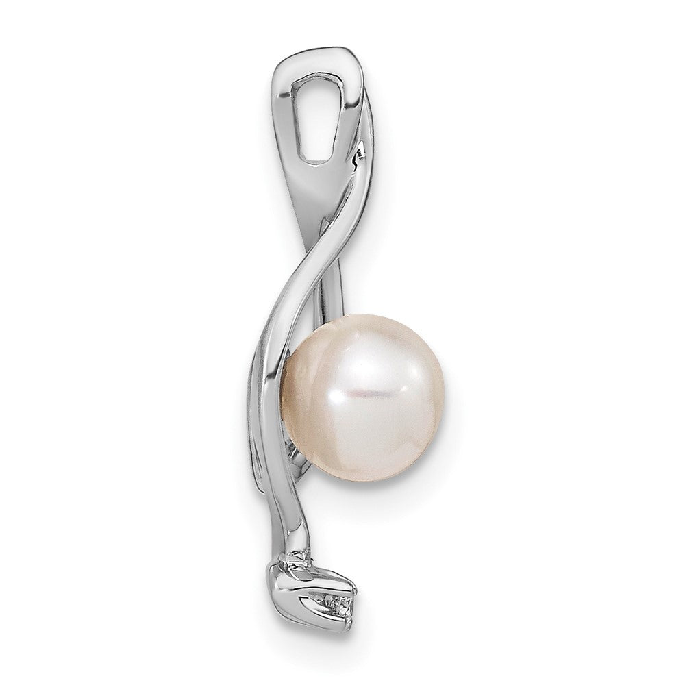 14k White Gold 5.5mm Round Freshwater Cultured Pearl A Real Diamond Pendant