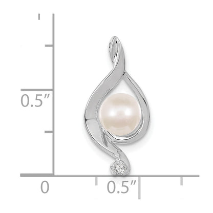 14k White Gold 5.5mm Round Freshwater Cultured Pearl A Real Diamond Pendant