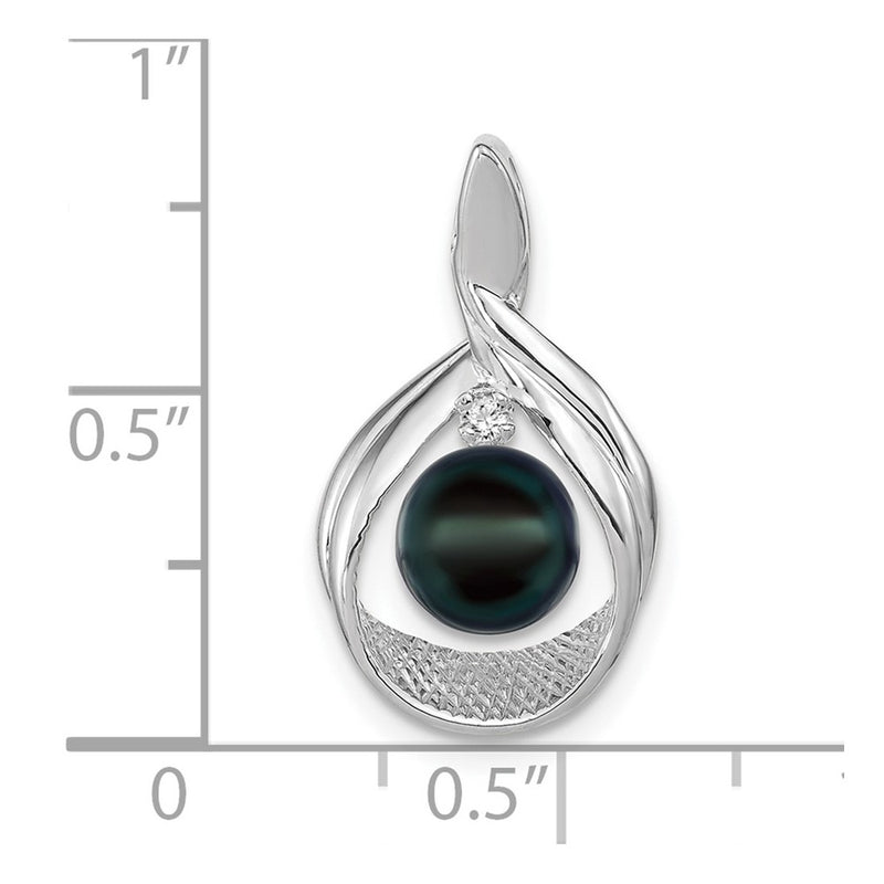 14k White Gold 7mm Black FW Cultured Pearl AA Real Diamond pendant