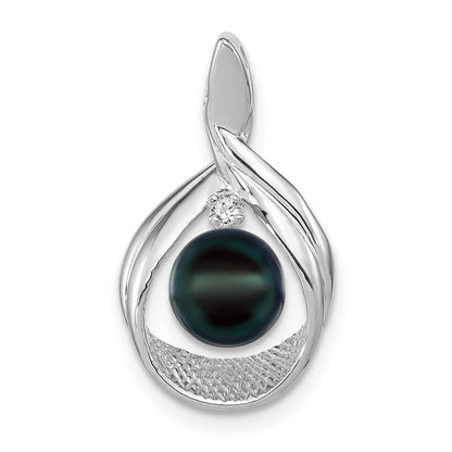 14k White Gold 7mm Black FW Cultured Pearl AA Real Diamond pendant