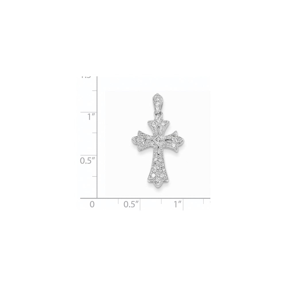 14k White Gold Fleur De Lis Real Diamond Cross Pendant